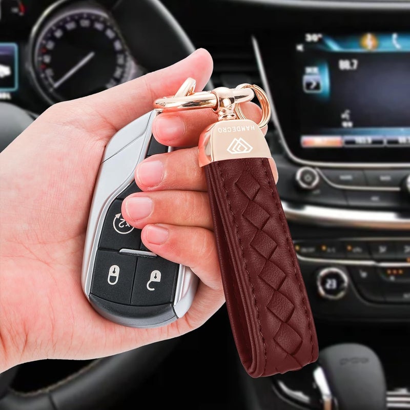 Hamdecro Store Genuine Leather Car Keychain, Handmade Knit Sheepskin Key chains for Women, Universal Key Fob Holder with 360 Degree Rotatable, Anti-Lost D-Ring, 2 Keyrings and 1 Screwdriver – Wine Red - Image 5